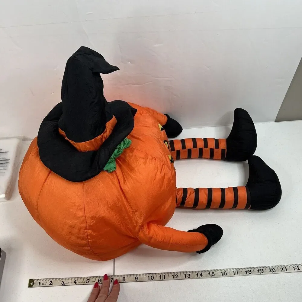 Vtg International‎ Large Pumpkin WitchSilver Halloween  Shelf Sitter Plush Decor